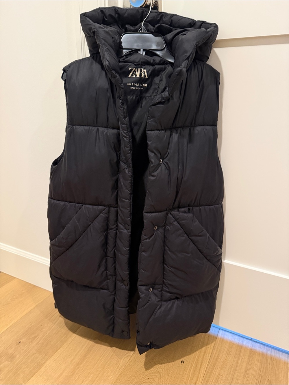 Zara long puffer vest with hood